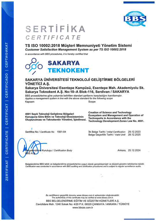 SAKARYA TEKNOKENT TS ISO 10002-2018